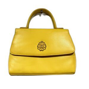 Vintage Handbag Top Handle Bag Retro Preppy Mod Purse Yellow Vegan Leather
